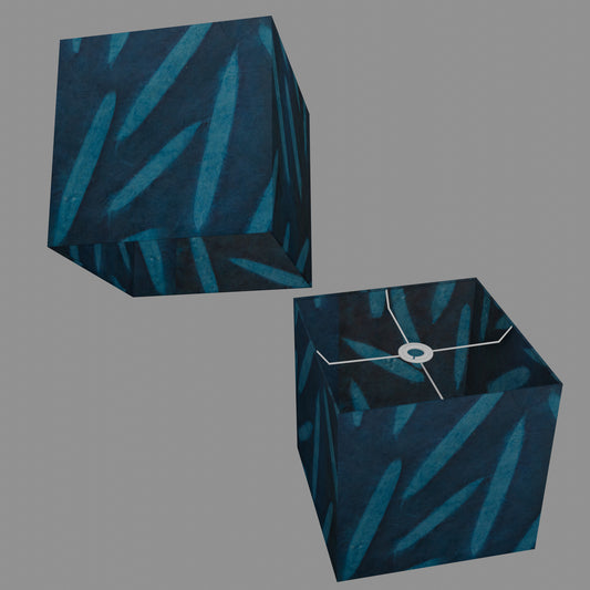 Square Lamp Shade - P99 - Resistance Dyed Teal Bamboo, 30cm(w) x 30cm(h) x 30cm(d)