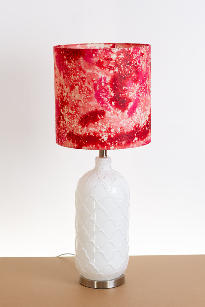 Pesa Tall Glass Touch Table Lamp Base in White Glass - Handmade Drum Lampshade (30cm x 30cm) B115 ~ Batik Salt Lake