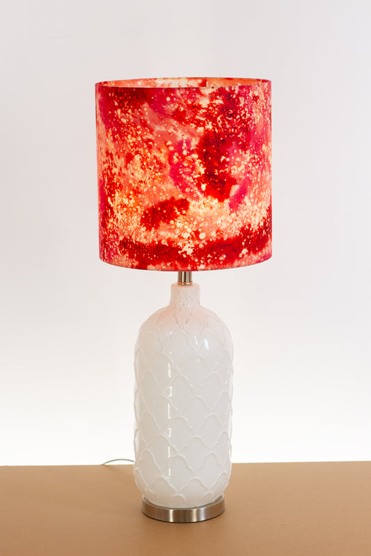 Pesa Tall Glass Touch Table Lamp Base in White Glass - Handmade Drum Lampshade (30cm x 30cm) B115 ~ Batik Salt Lake