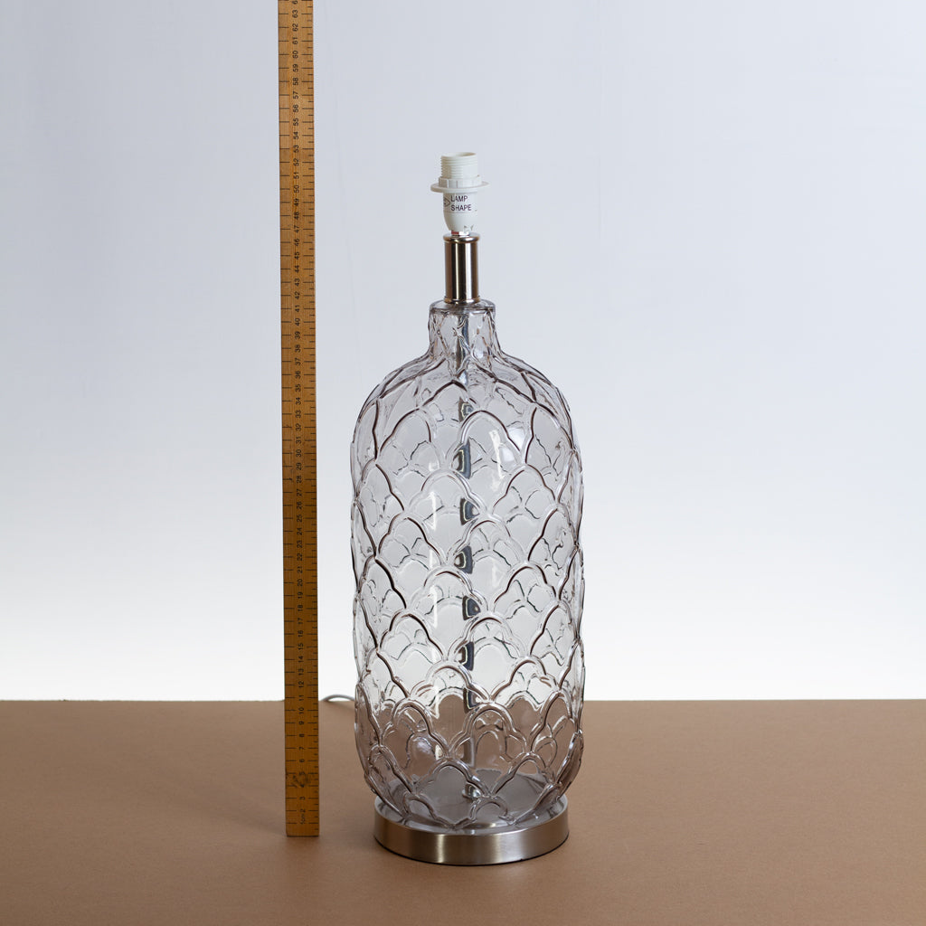 Pesa Tall Glass Touch Table Lamp Base in Smoked Glass - Handmade Drum Lampshade (30cm x 30cm) B113 ~ Batik Ocean Blues