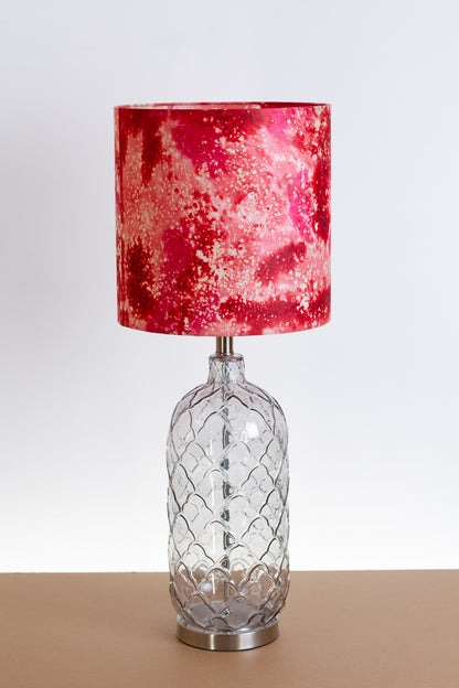 Pesa Tall Glass Touch Table Lamp Base in Smoked Glass - Handmade Drum Lampshade (30cm x 30cm) B115 ~ Batik Salt Lake