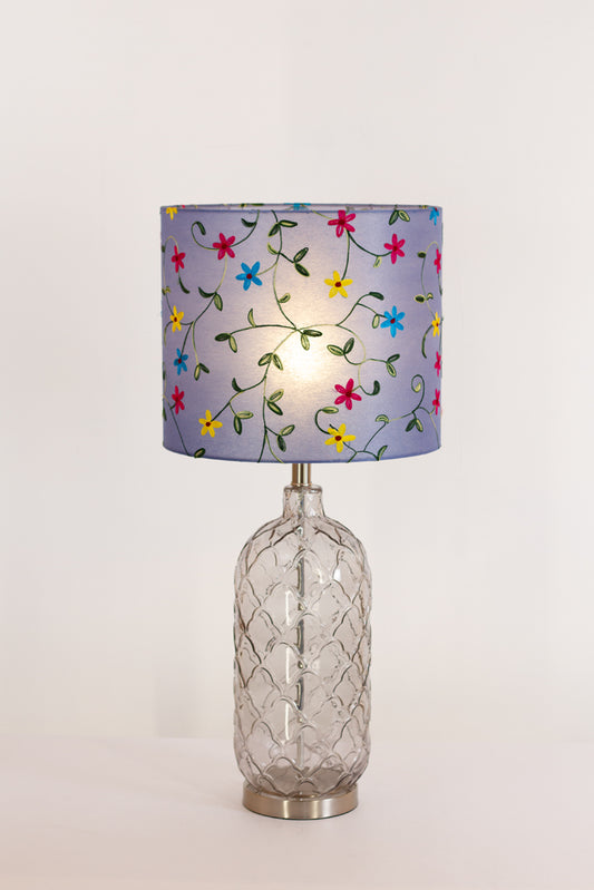 Pesa Tall Glass Touch Table Lamp Base - Handmade Drum Lampshade (35cm x 30cm) P46 ~ Embroidered Evening Blue