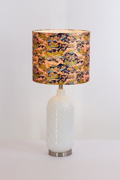 Pesa Tall Glass Touch Table Lamp Base in White Glass - Handmade Drum Lampshade (35cm x 30cm) W06 ~ Kyoto