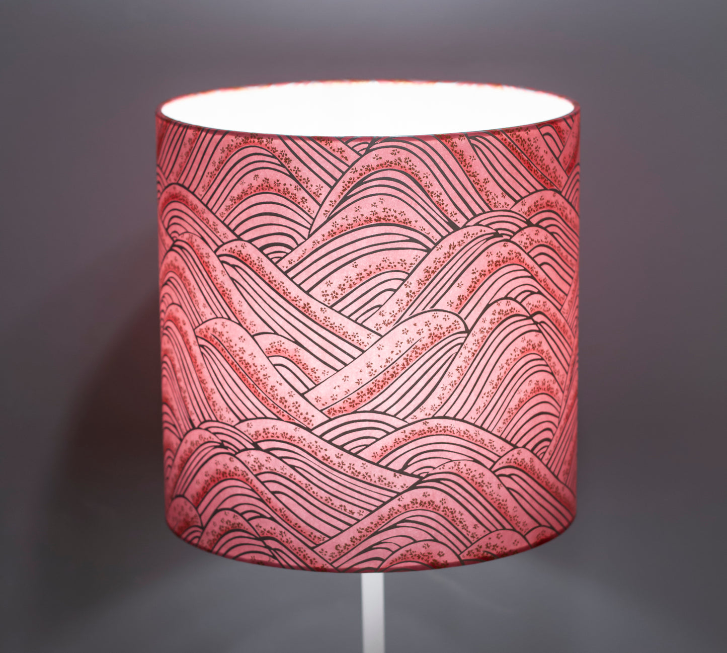 Drum Lamp Shade - W04 ~ Pink Hills with Gold Flowers, 35cm(d) x 20cm(h)