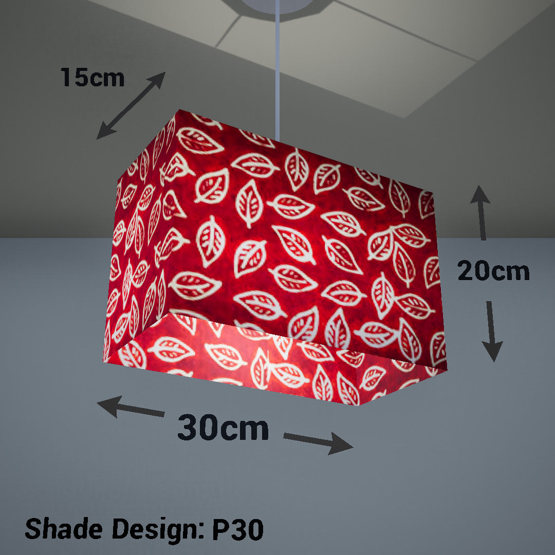 Rectangle Lamp Shade - P30 - Batik Leaf on Red, 30cm(w) x 20cm(h) x 15cm(d) - Imbue Lighting