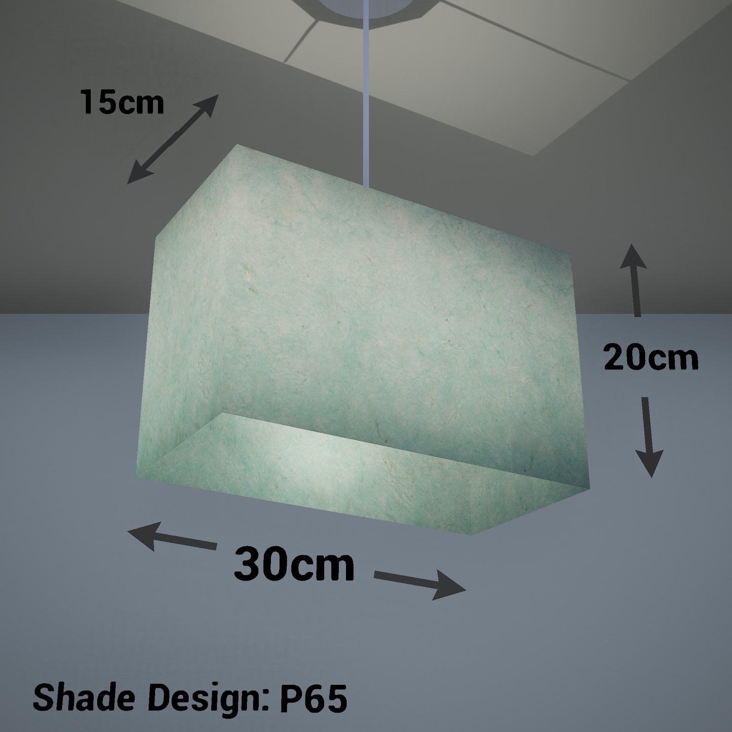 Rectangle Lamp Shade - P65 - Turquoise Lokta, 30cm(w) x 20cm(h) x 15cm(d)