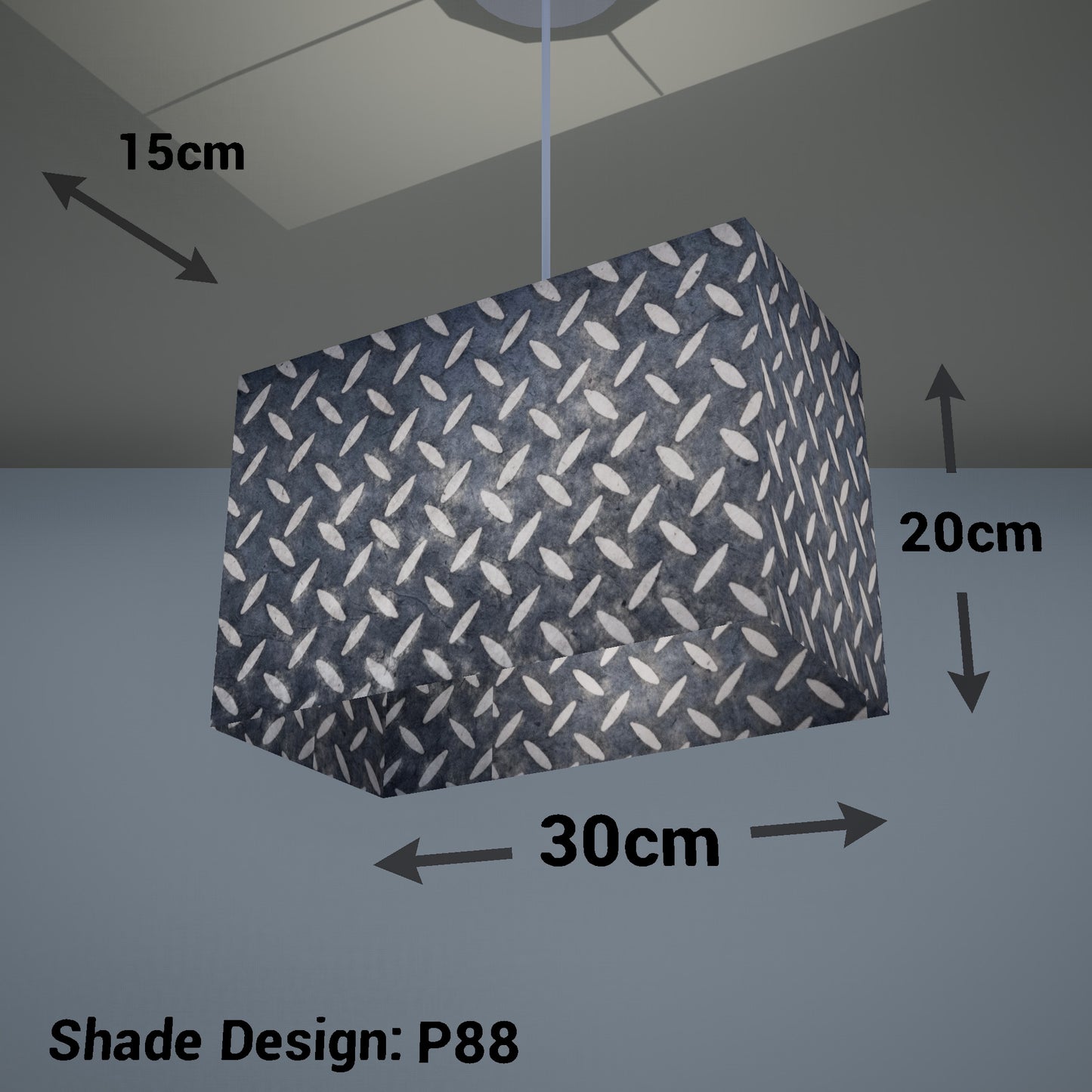 Rectangle Lamp Shade - P88 ~ Batik Tread Plate Grey, 30cm(w) x 20cm(h) x 15cm(d)
