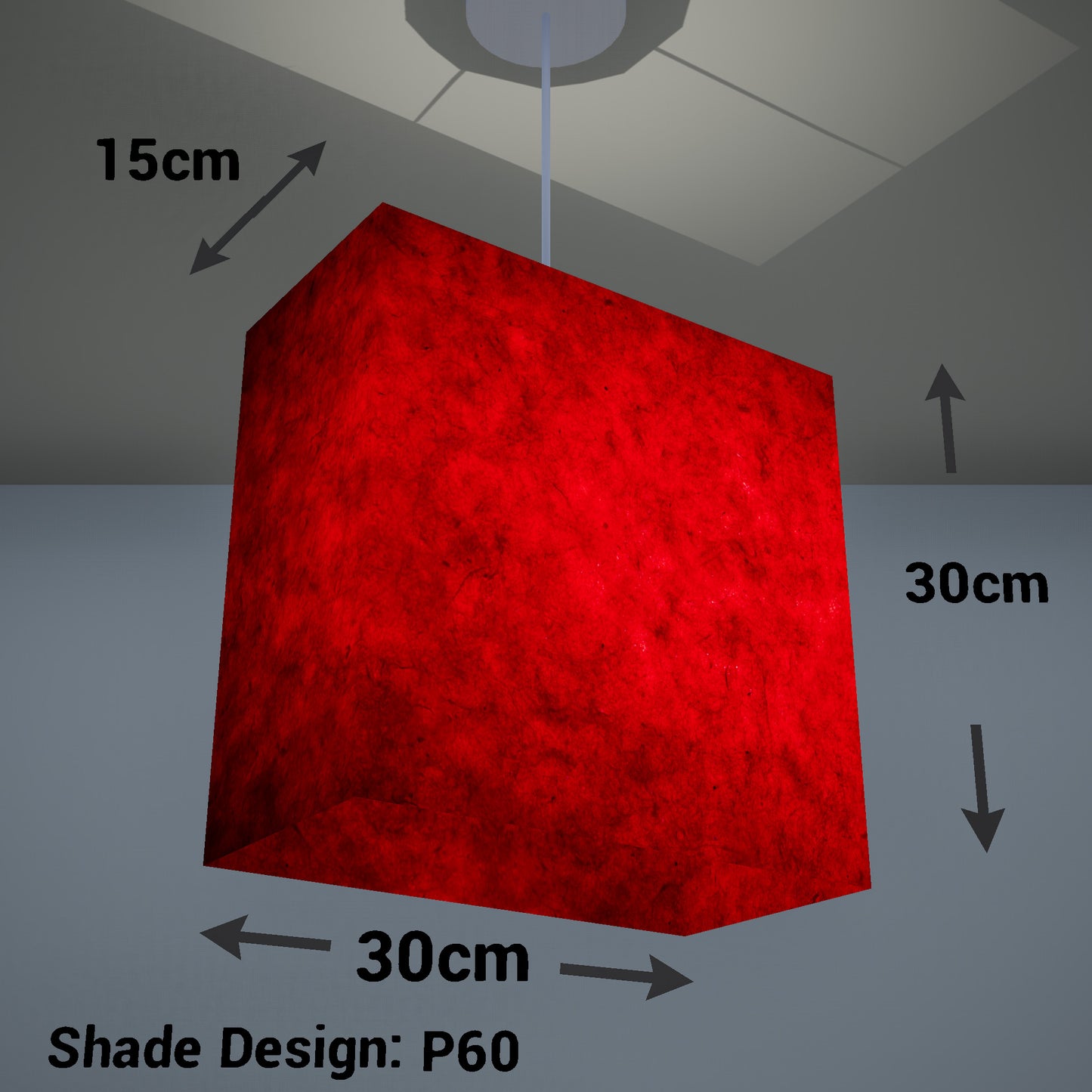 Rectangle Lamp Shade - P60 - Red Lokta, 30cm(w) x 30cm(h) x 15cm(d)
