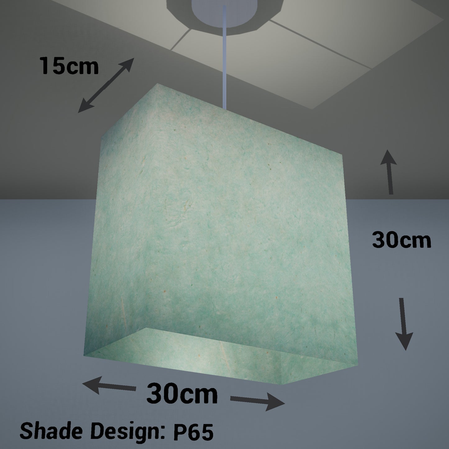 Rectangle Lamp Shade - P65 - Turquoise Lokta, 30cm(w) x 30cm(h) x 15cm(d)