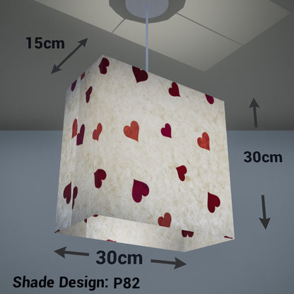 Rectangle Lamp Shade - P82 ~ Hearts on Lokta Paper, 30cm(w) x 30cm(h) x 15cm(d) - Imbue Lighting