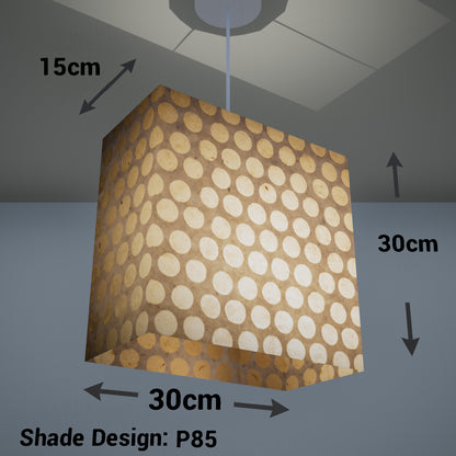 Rectangle Lamp Shade - P85 ~ Batik Dots on Natural, 30cm(w) x 30cm(h) x 15cm(d)