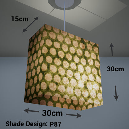 Rectangle Lamp Shade - P87 ~ Batik Dots on Green, 30cm(w) x 30cm(h) x 15cm(d)