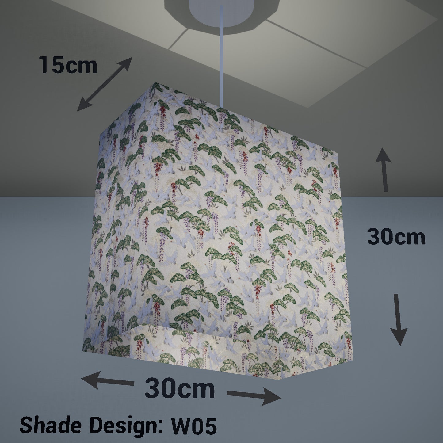 Rectangle Lamp Shade - W05 ~ Cranes, 30cm(w) x 30cm(h) x 15cm(d) - Imbue Lighting