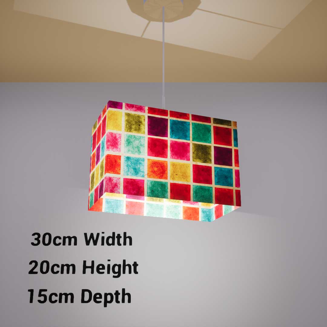 Rectangle Lamp Shade - P01 - Batik Multi Square, 30cm(w) x 20cm(h) x 15cm(d) - Imbue Lighting