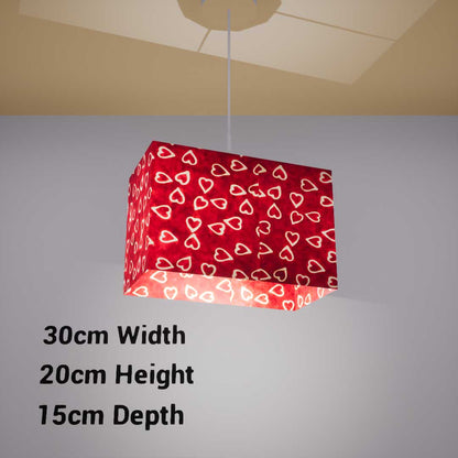 Rectangle Lamp Shade - P16 - Batik Hearts on Cranberry, 30cm(w) x 20cm(h) x 15cm(d) - Imbue Lighting
