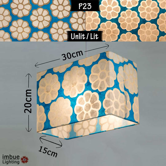 Rectangle Lamp Shade - P23 - Batik Big Flower on Teal, 30cm(w) x 20cm(h) x 15cm(d) - Imbue Lighting