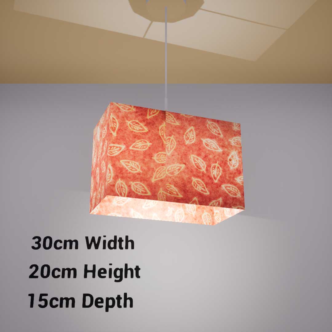 Rectangle Lamp Shade - P67 - Batik Leaf on Pink, 30cm(w) x 20cm(h) x 15cm(d) - Imbue Lighting