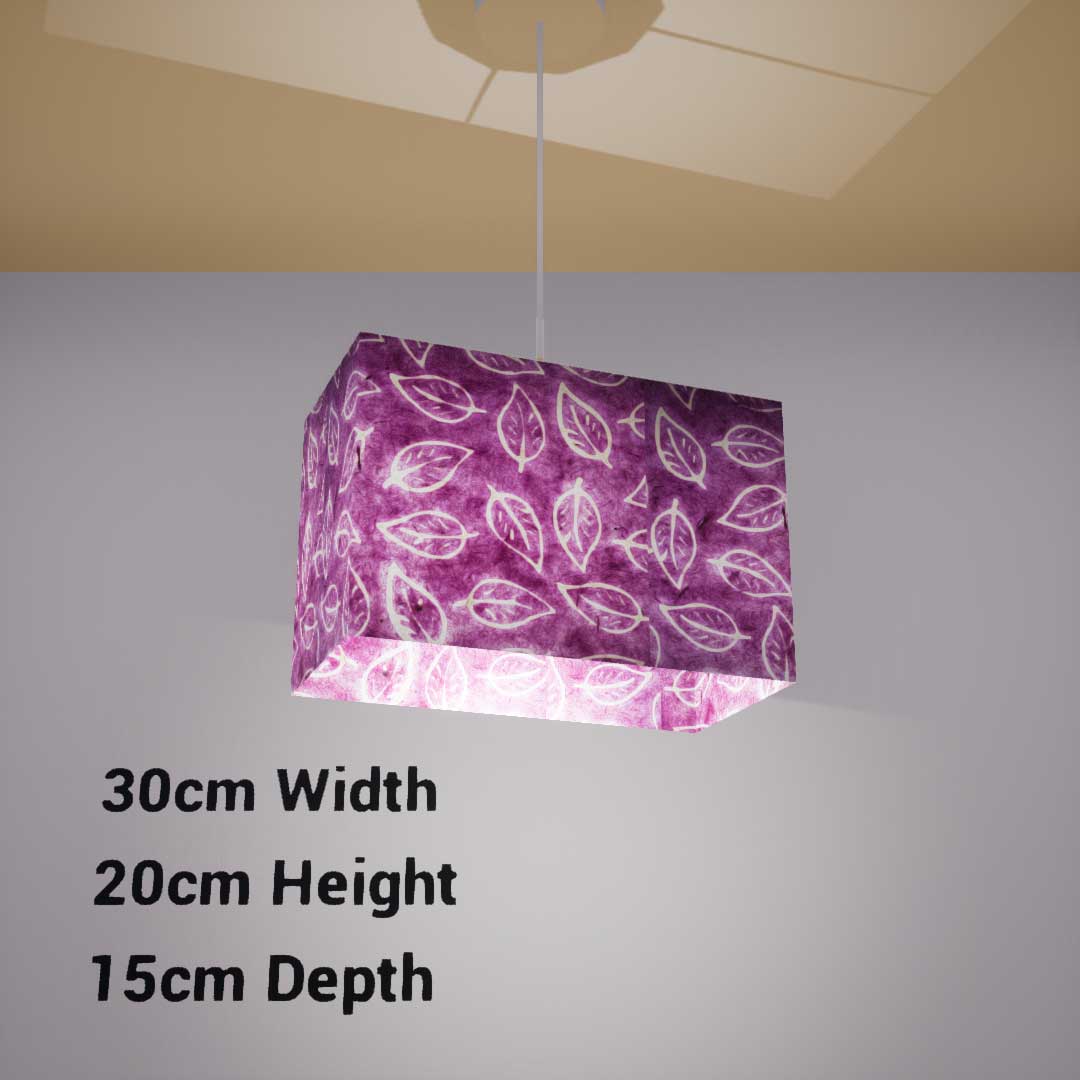 Rectangle Lamp Shade - P68 - Batik Leaf on Purple, 30cm(w) x 20cm(h) x 15cm(d) - Imbue Lighting