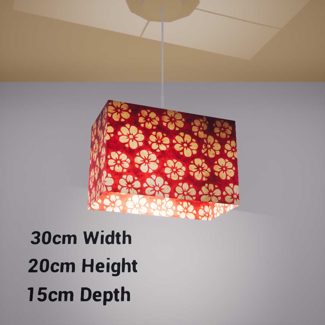 Rectangle Lamp Shade - P76 - Batik Star Flower Red, 30cm(w) x 20cm(h) x 15cm(d) - Imbue Lighting