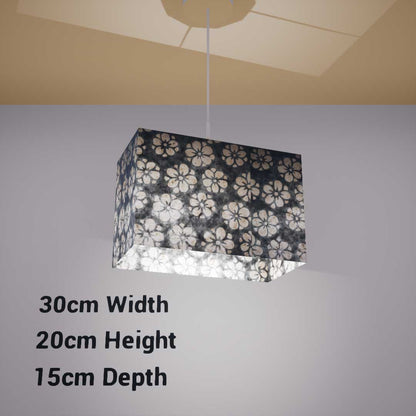 Rectangle Lamp Shade - P77 - Batik Star Flower Grey, 30cm(w) x 20cm(h) x 15cm(d) - Imbue Lighting