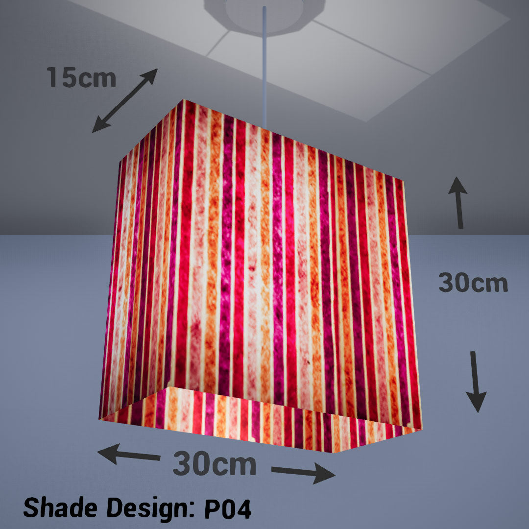 Rectangle Lamp Shade - P04 - Batik Stripes Pink, 30cm(w) x 30cm(h) x 15cm(d) - Imbue Lighting