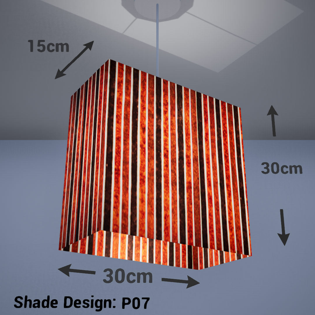 Rectangle Lamp Shade - P07 - Batik Stripes Brown, 30cm(w) x 30cm(h) x 15cm(d) - Imbue Lighting