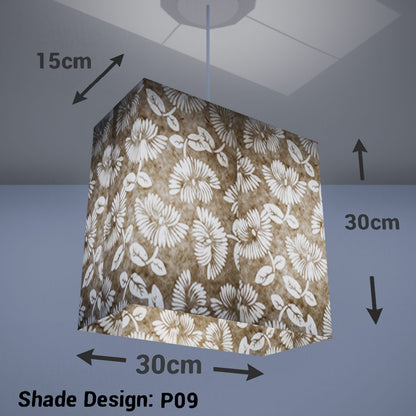 Rectangle Lamp Shade - P09 - Batik Peony on Natural, 30cm(w) x 30cm(h) x 15cm(d) - Imbue Lighting