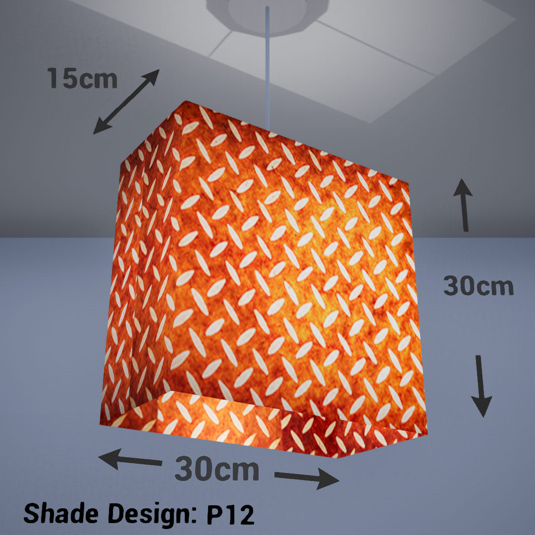 Rectangle Lamp Shade - P12 - Batik Tread Plate Brown, 30cm(w) x 30cm(h) x 15cm(d) - Imbue Lighting