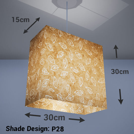 Rectangle Lamp Shade - P28 - Batik Leaf on Natural, 30cm(w) x 30cm(h) x 15cm(d) - Imbue Lighting
