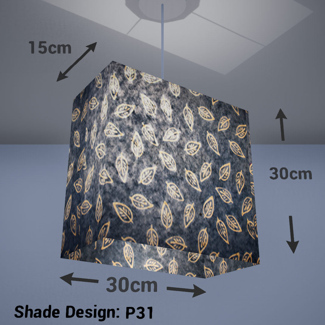 Rectangle Lamp Shade - P31 - Batik Leaf on Blue, 30cm(w) x 30cm(h) x 15cm(d) - Imbue Lighting