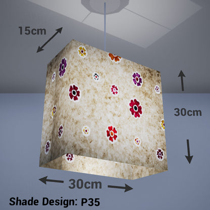 Rectangle Lamp Shade - P35 - Batik Multi Flower on Natural, 30cm(w) x 30cm(h) x 15cm(d) - Imbue Lighting