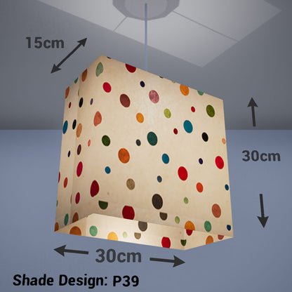 Rectangle Lamp Shade - P39 - Polka Dots on Natural Lokta, 30cm(w) x 30cm(h) x 15cm(d) - Imbue Lighting