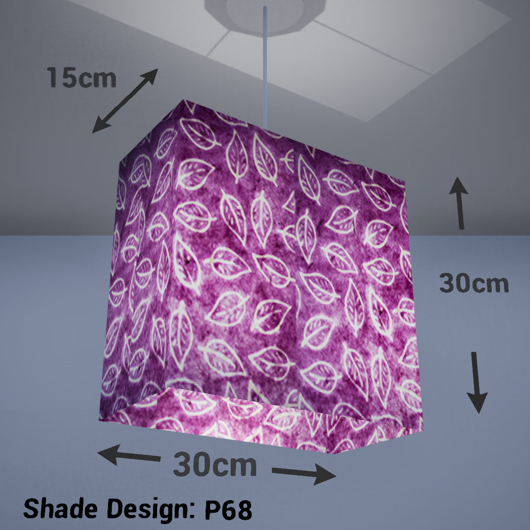 Rectangle Lamp Shade - P68 - Batik Leaf on Purple, 30cm(w) x 30cm(h) x 15cm(d) - Imbue Lighting
