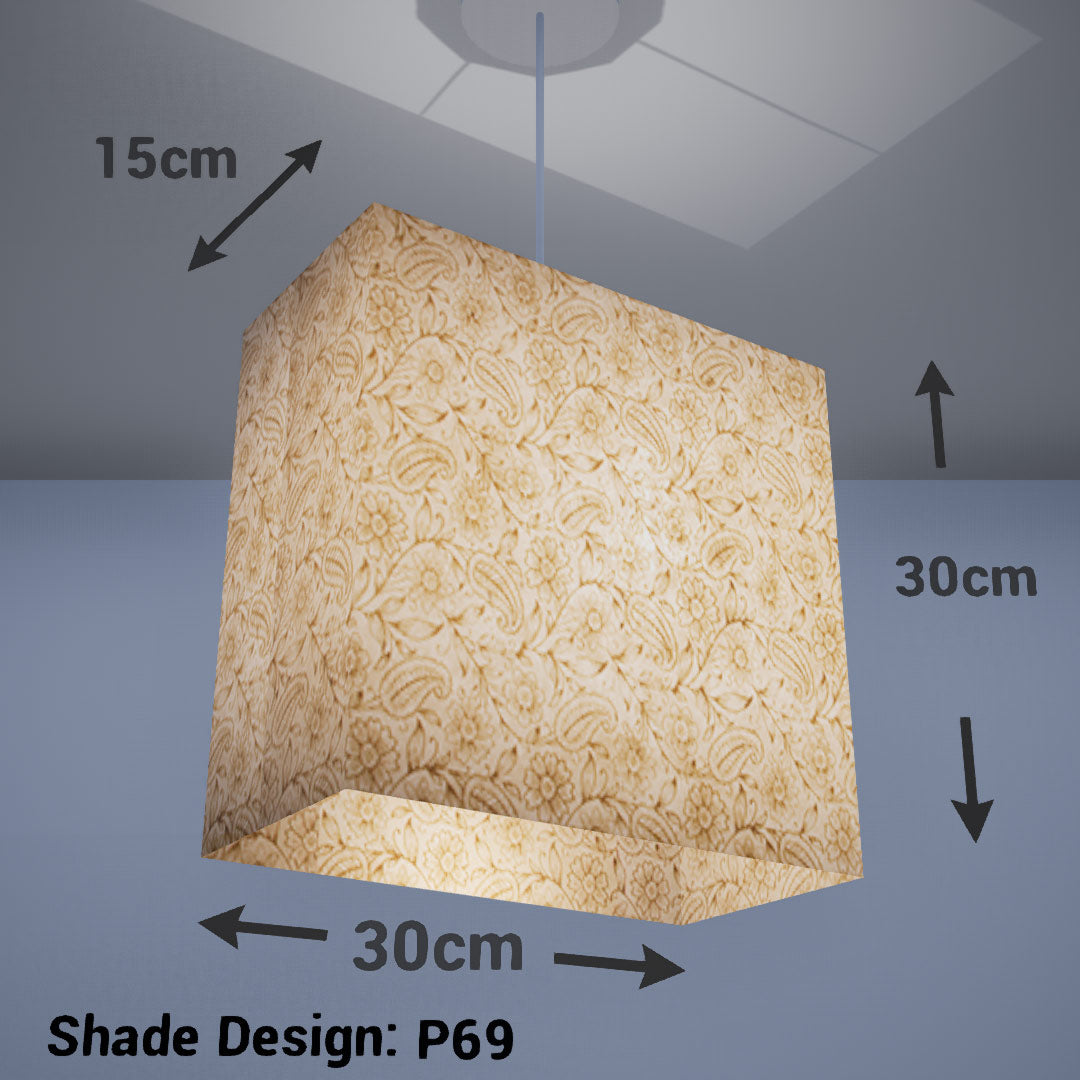 Rectangle Lamp Shade - P69 - Garden Gold on Natural, 30cm(w) x 30cm(h) x 15cm(d) - Imbue Lighting
