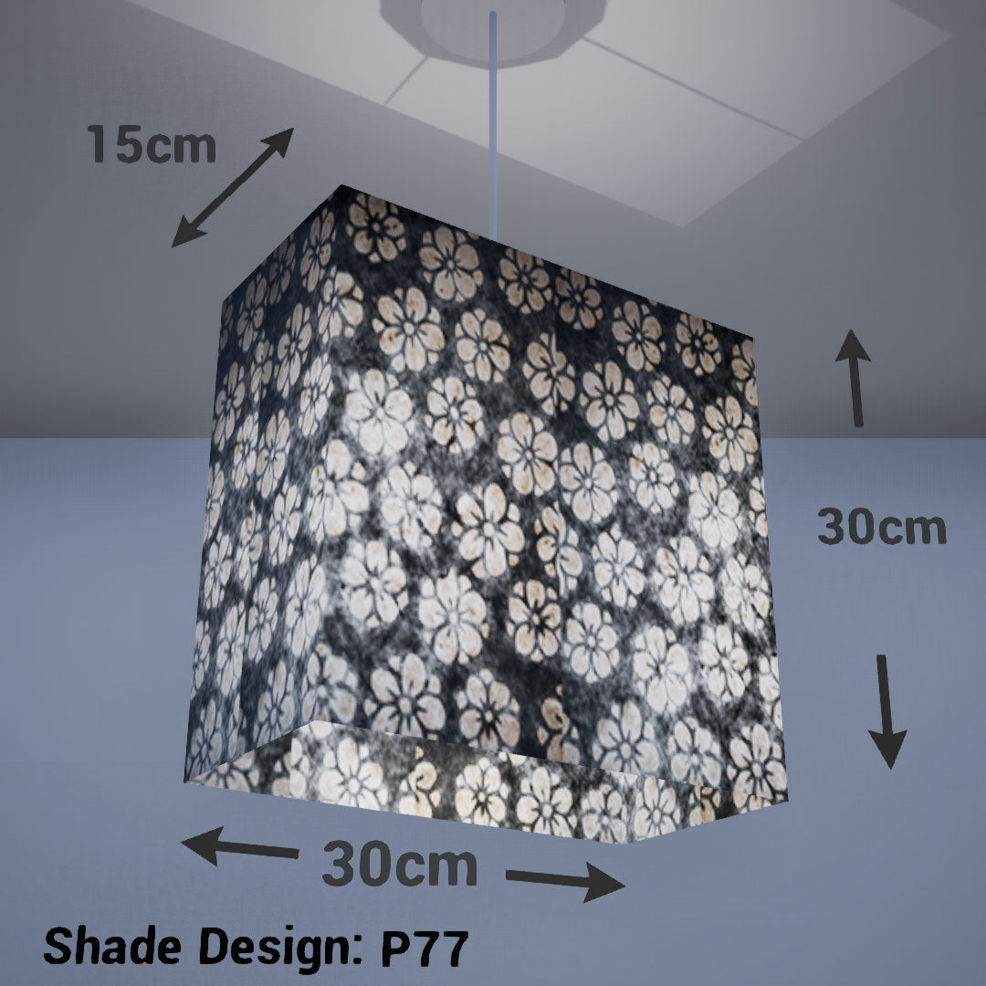 Rectangle Lamp Shade - P77 - Batik Star Flower Grey, 30cm(w) x 30cm(h) x 15cm(d) - Imbue Lighting
