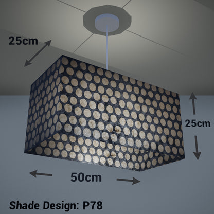 Rectangle Lamp Shade - P78 - Batik Dots on Grey, 50cm(w) x 25cm(h) x 25cm(d) - Imbue Lighting