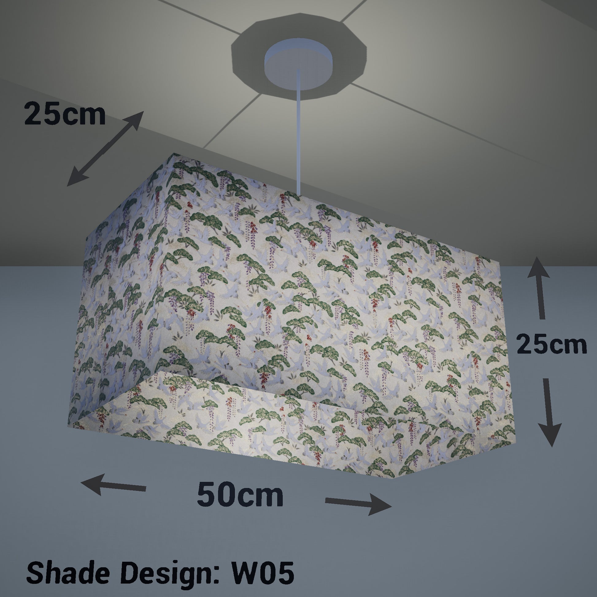 Rectangle Lamp Shade - W05 ~ Cranes, 50cm(w) x 25cm(h) x 25cm(d) - Imbue Lighting