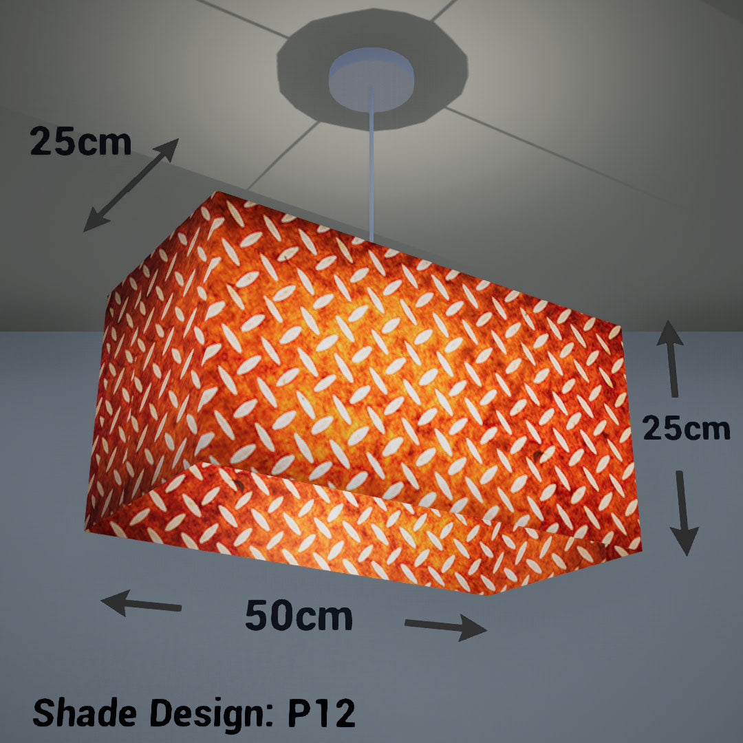 Rectangle Lamp Shade - P12 - Batik Tread Plate Brown, 50cm(w) x 25cm(h) x 25cm(d) - Imbue Lighting