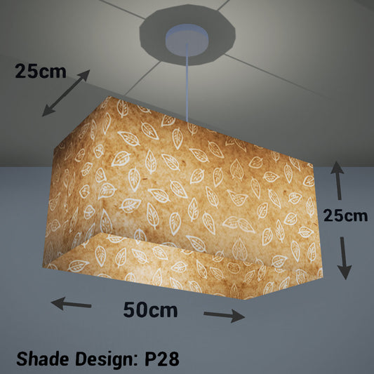Rectangle Lamp Shade - P28 - Batik Leaf on Natural, 50cm(w) x 25cm(h) x 25cm(d) - Imbue Lighting