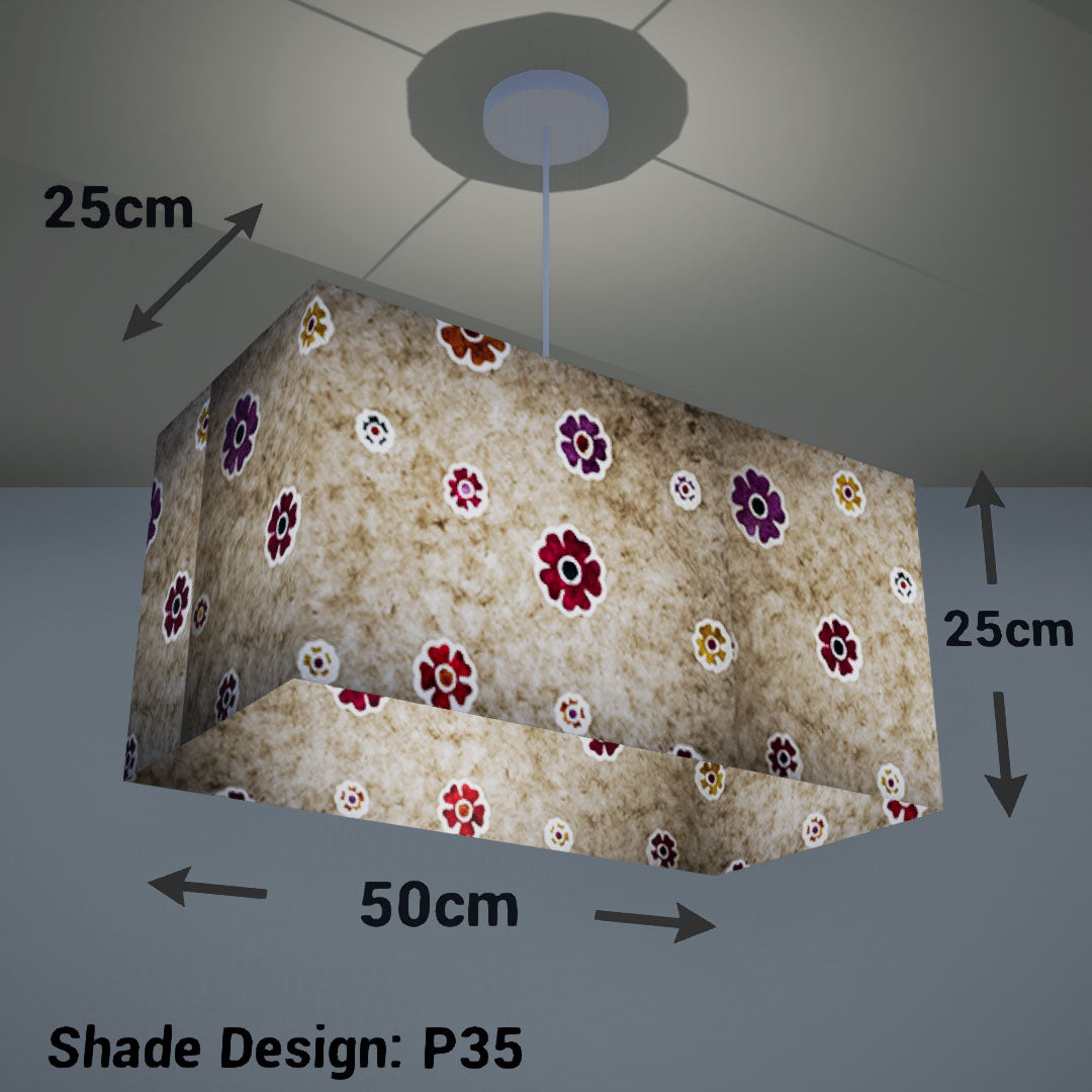 Rectangle Lamp Shade - P35 - Batik Multi Flower on Natural, 50cm(w) x 25cm(h) x 25cm(d) - Imbue Lighting