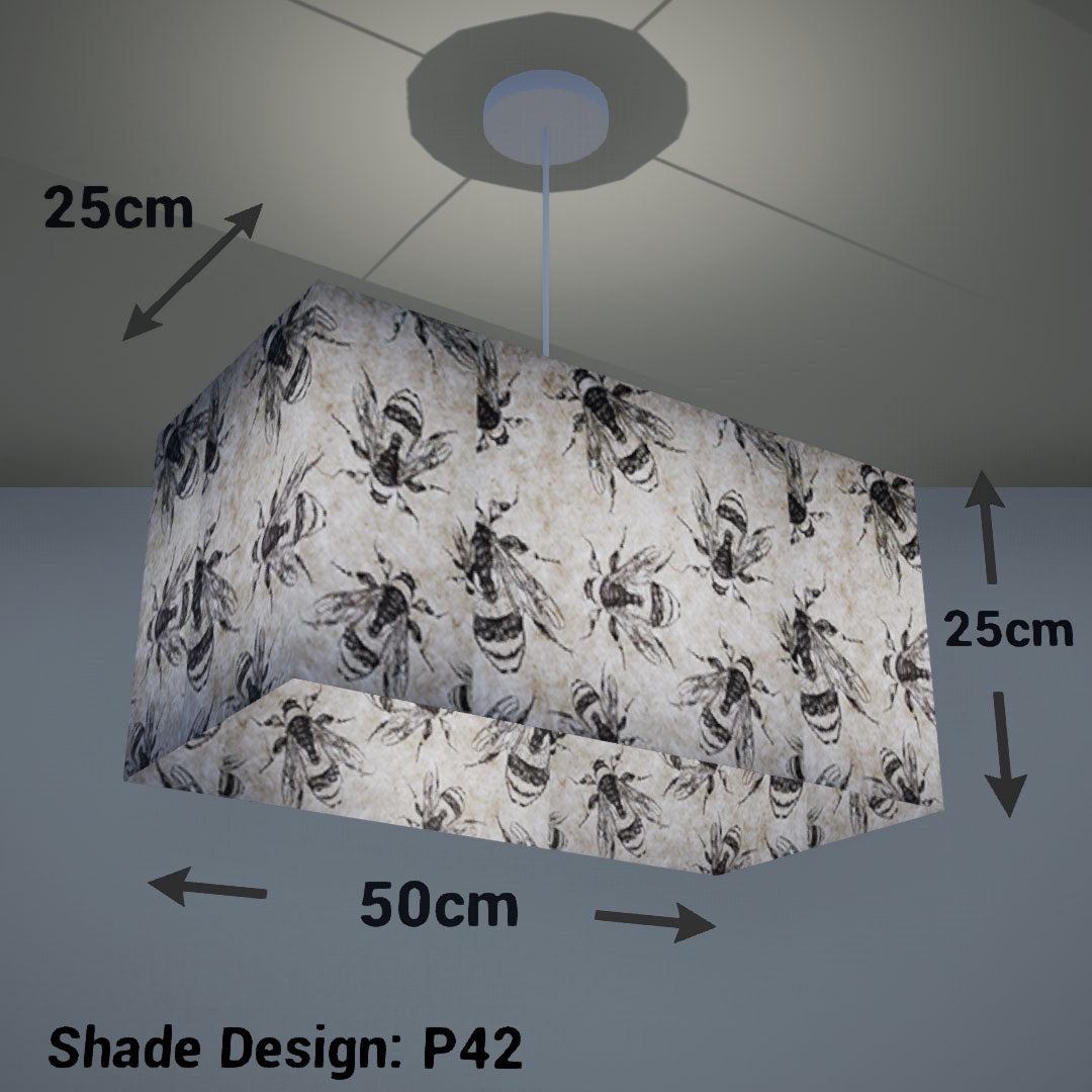 Rectangle Lamp Shade - P42 - Bees Screen Print on Natural Lokta, 50cm(w) x 25cm(h) x 25cm(d) - Imbue Lighting