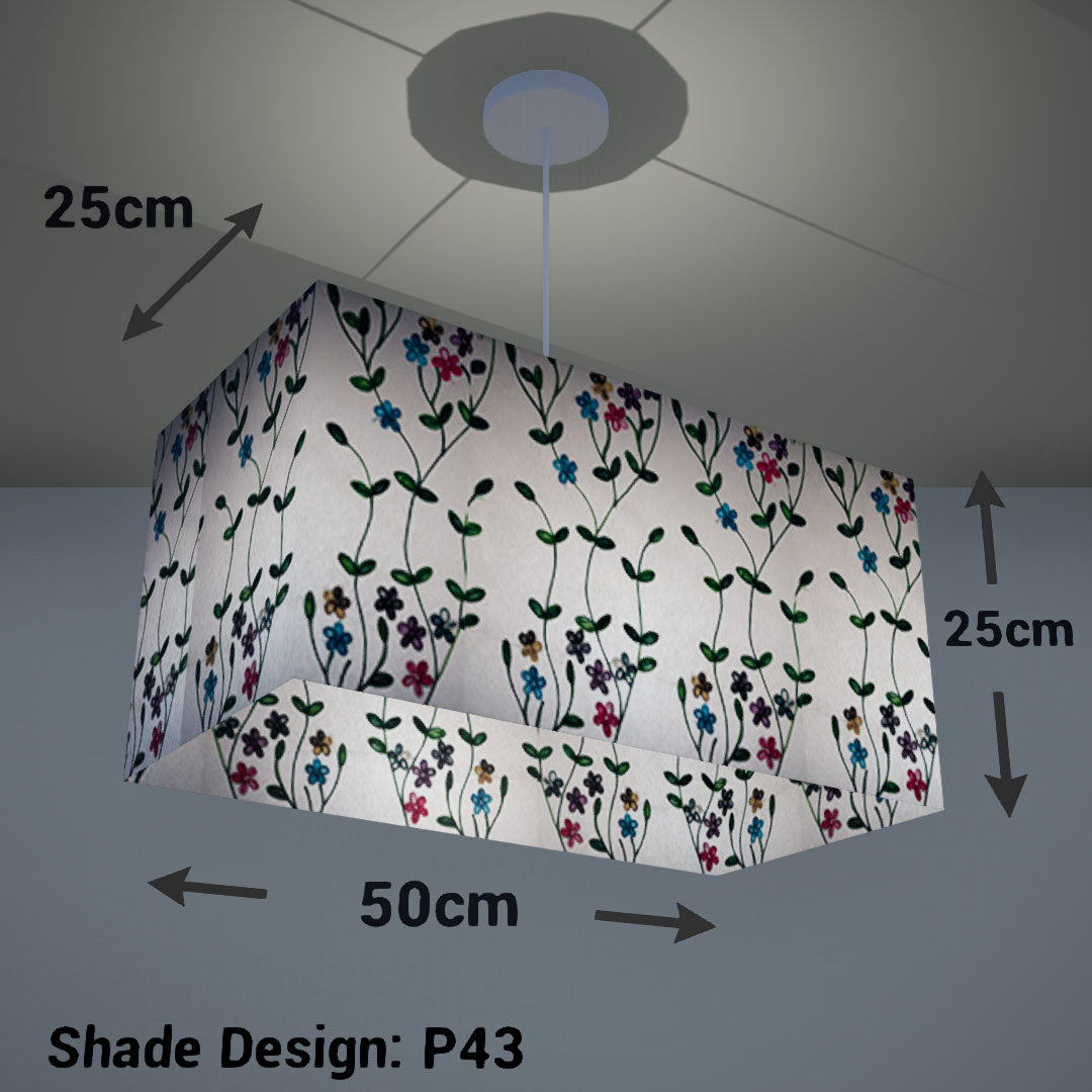 Rectangle Lamp Shade - P43 - Embroidered Flowers on White, 50cm(w) x 25cm(h) x 25cm(d) - Imbue Lighting