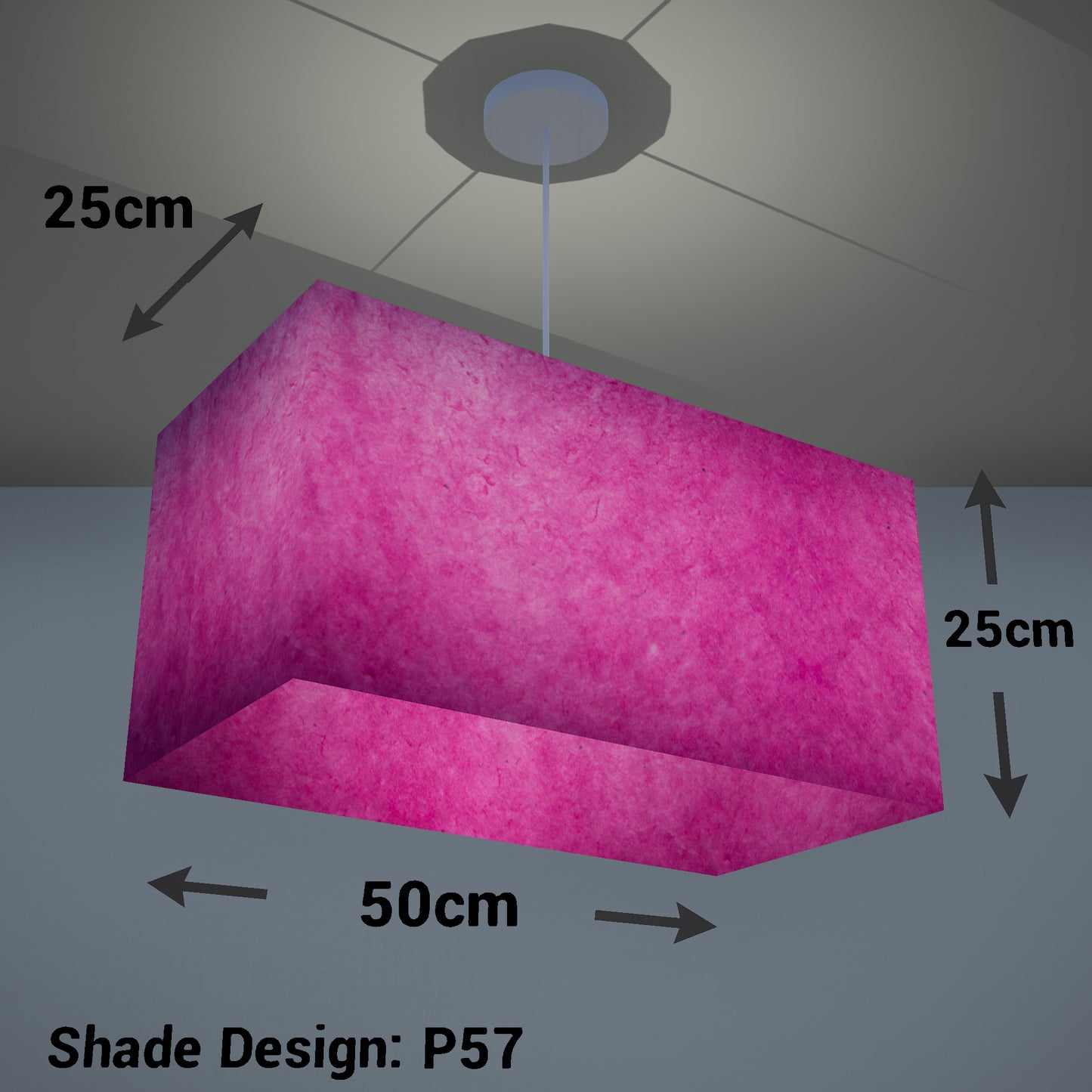 Rectangle Lamp Shade - P57 - Hot Pink Lokta, 50cm(w) x 25cm(h) x 25cm(d)