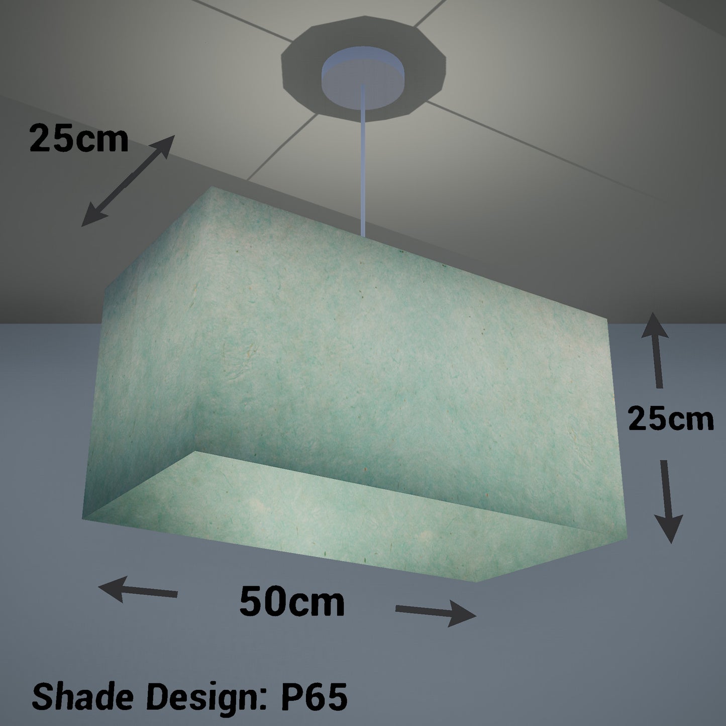 Rectangle Lamp Shade - P65 - Turquoise Lokta, 50cm(w) x 25cm(h) x 25cm(d)