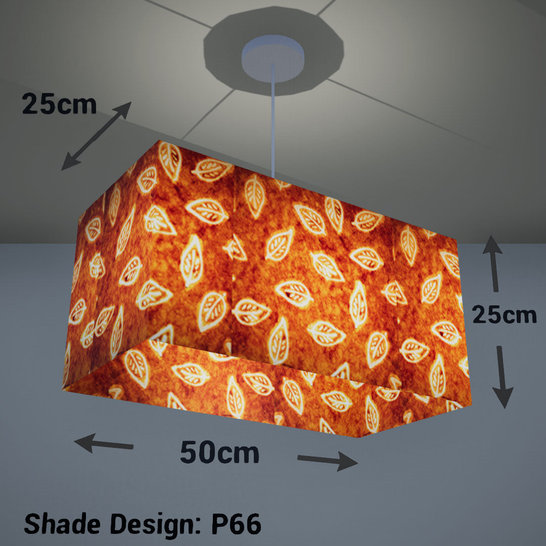 Rectangle Lamp Shade - P66 - Batik Leaf on Camel, 50cm(w) x 25cm(h) x 25cm(d) - Imbue Lighting