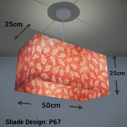 Rectangle Lamp Shade - P67 - Batik Leaf on Pink, 50cm(w) x 25cm(h) x 25cm(d) - Imbue Lighting