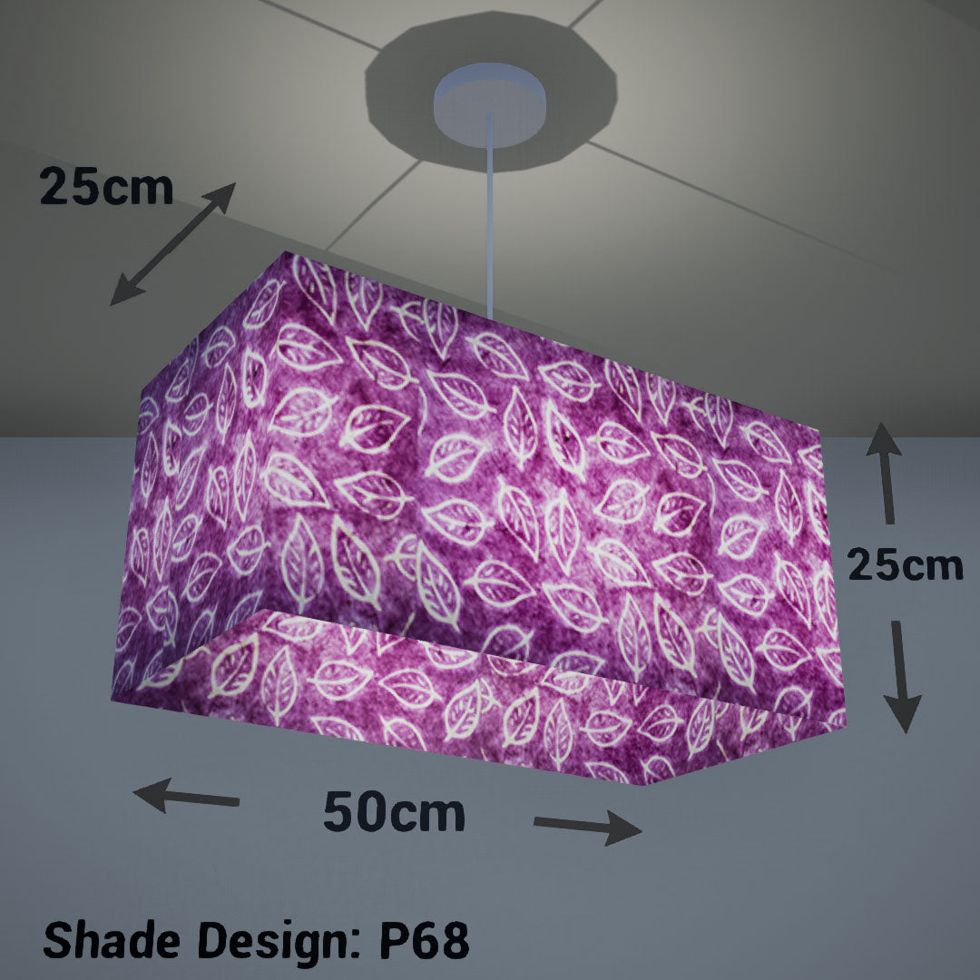 Rectangle Lamp Shade - P68 - Batik Leaf on Purple, 50cm(w) x 25cm(h) x 25cm(d) - Imbue Lighting
