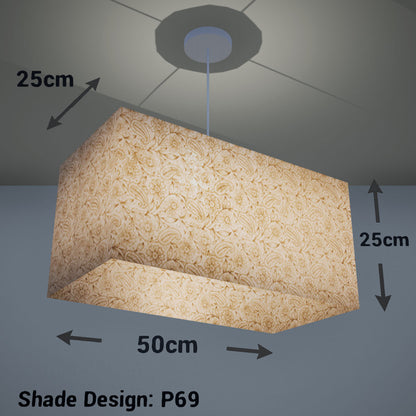 Rectangle Lamp Shade - P69 - Garden Gold on Natural, 50cm(w) x 25cm(h) x 25cm(d) - Imbue Lighting