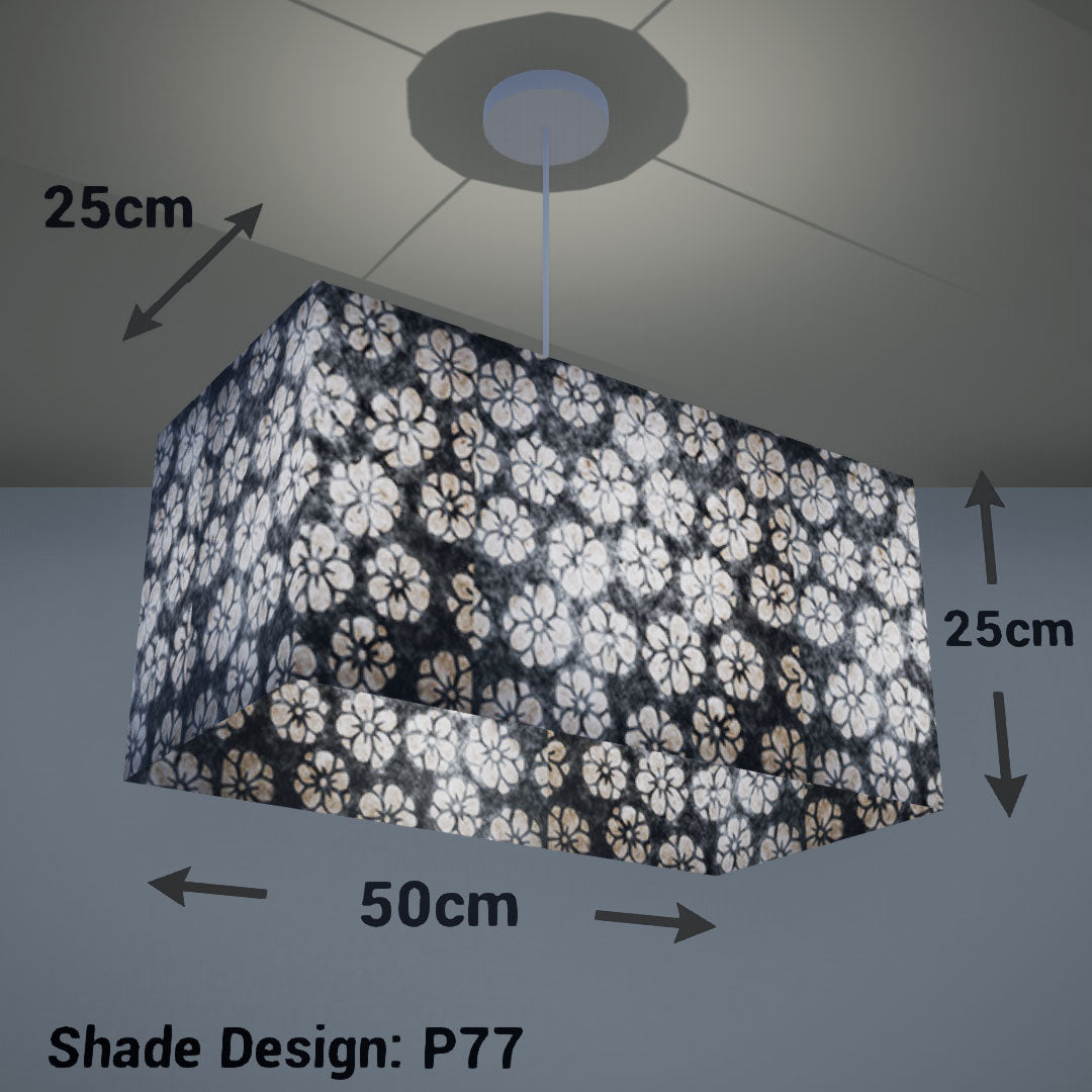 Rectangle Lamp Shade - P77 - Batik Star Flower Grey, 50cm(w) x 25cm(h) x 25cm(d) - Imbue Lighting