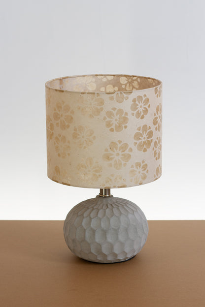 Rola Round Ceramic Table Lamp Base in Grey ~ Drum Lamp Shade 25cm(d) x 20cm(h) P75 ~ Batik Star Flower Natural